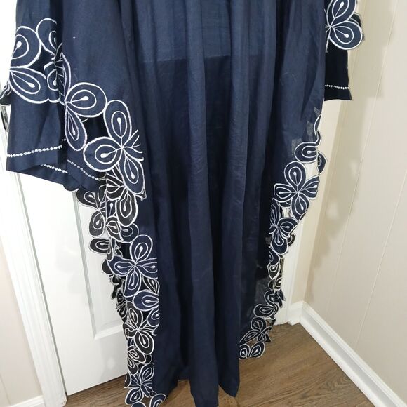 Vintage Ashanti Women Dark Blue African 100% Linen Kimono Kaftan Embroidered OS - Picture 13 of 16